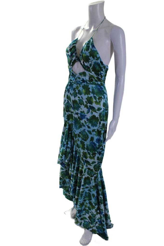 AMUR Womens Edie Tie Neck Gown Blue