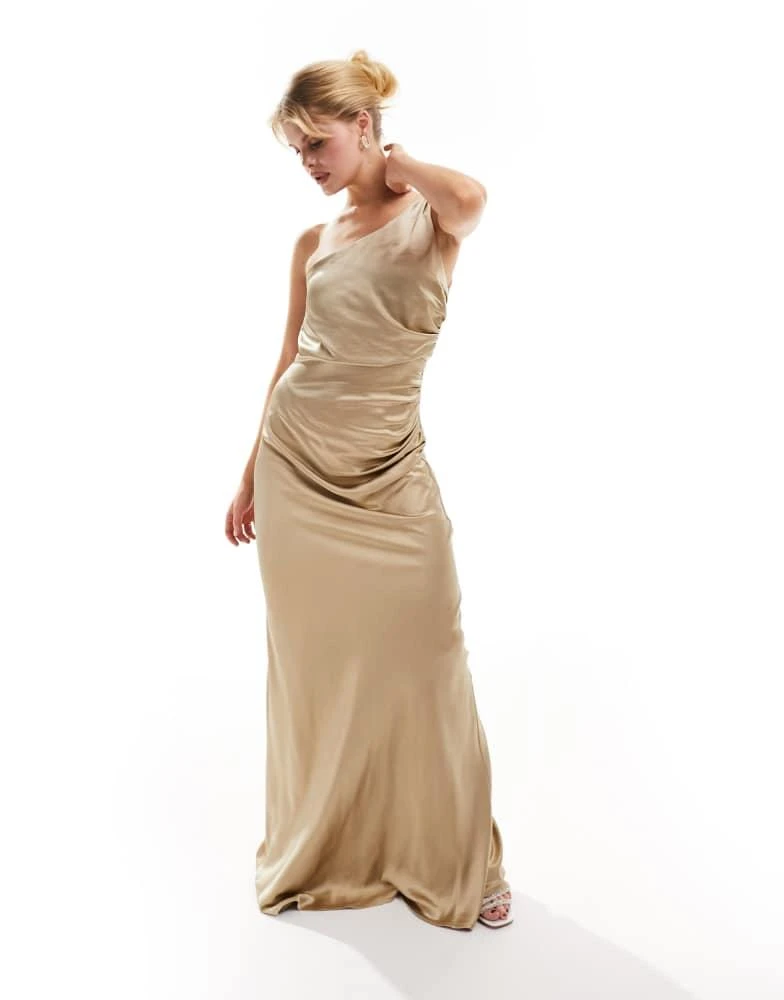 Six Stories Six Stories Bridesmaids one shoulder satin maxi dress in champagne 3