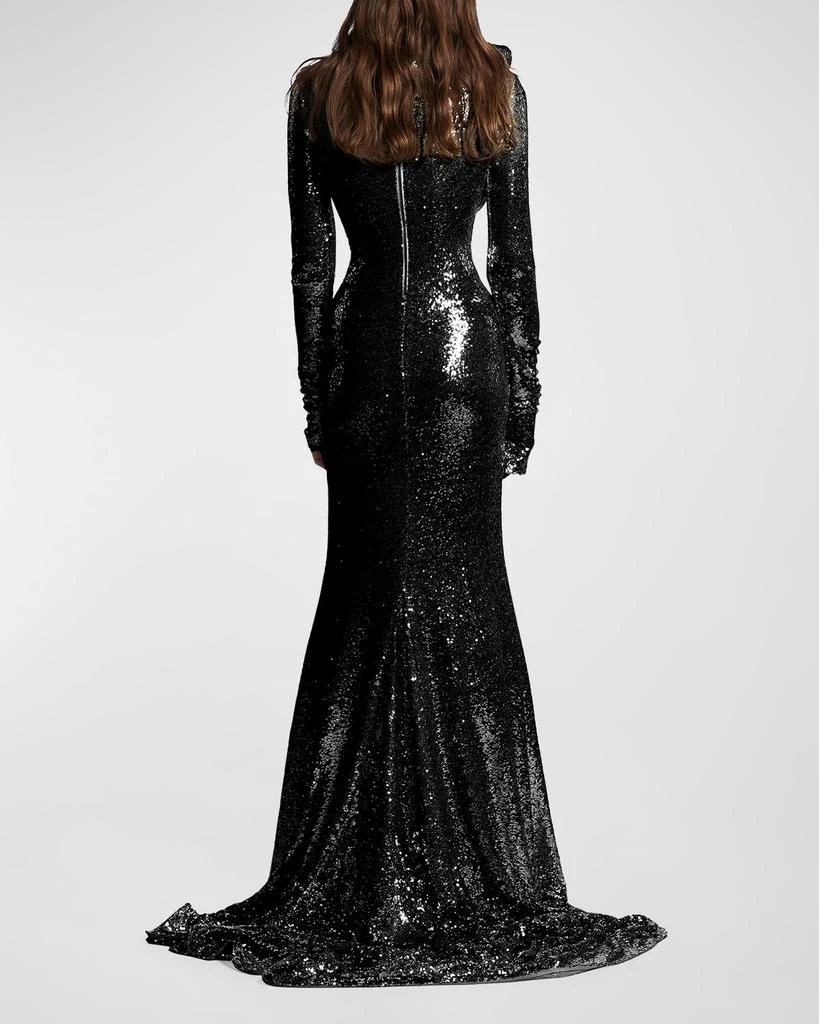 Maticevski Orbital Sequined Ruffle Long-Sleeve Gown 4
