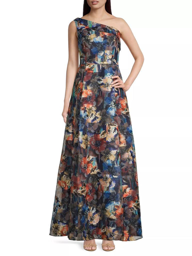 Aidan Mattox One-Shoulder Floral Ball Gown