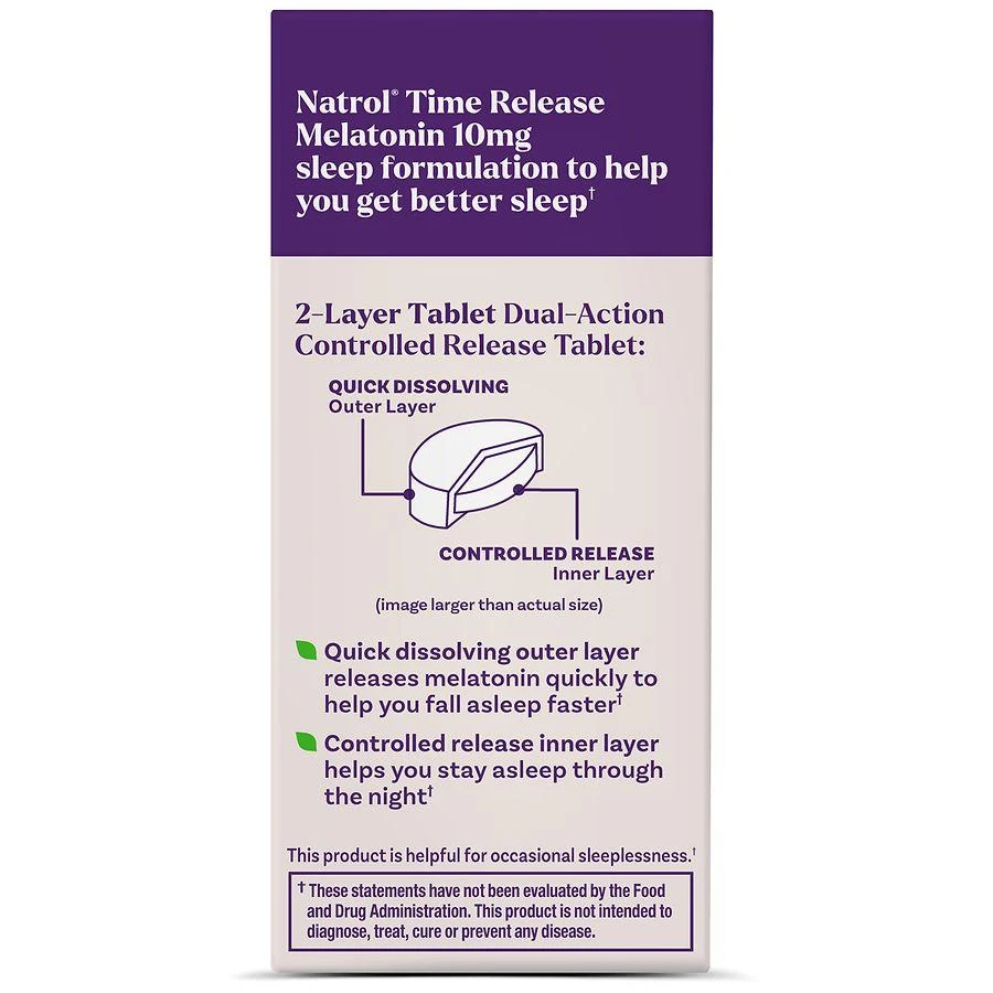 Natrol Advanced Melatonin 10mg Time Release Tablets, Nighttime Sleep Aid Unflavored 2