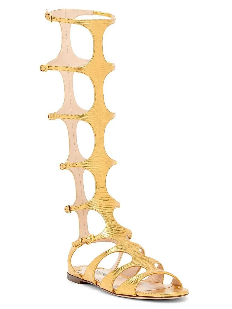 Tom Ford Laminated Printed Lizard Leather Knee-High Sandals 2