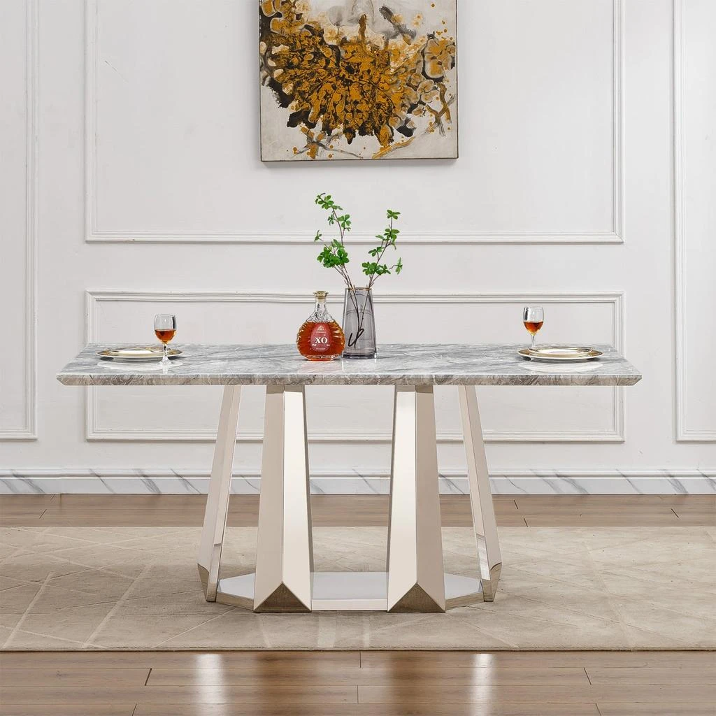 Streamdale Furniture Streamdale 70" Faux Marble Dining Table, Mirrored Base (Silver/Grey) 4