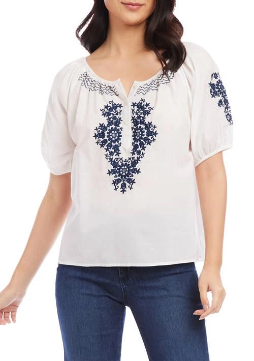 Karen Kane Kane Womens Embroidered Short Sleeve Top 1