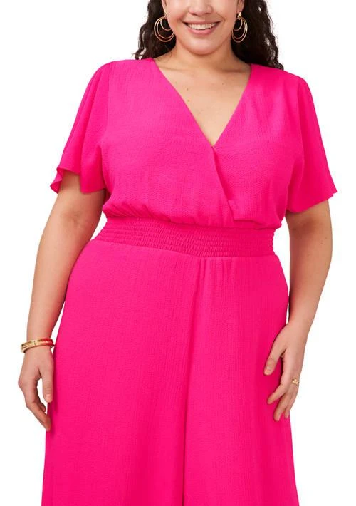 Vince Camuto Camuto Plus Size V Neck Surplice Smocked Jumpsuit 3