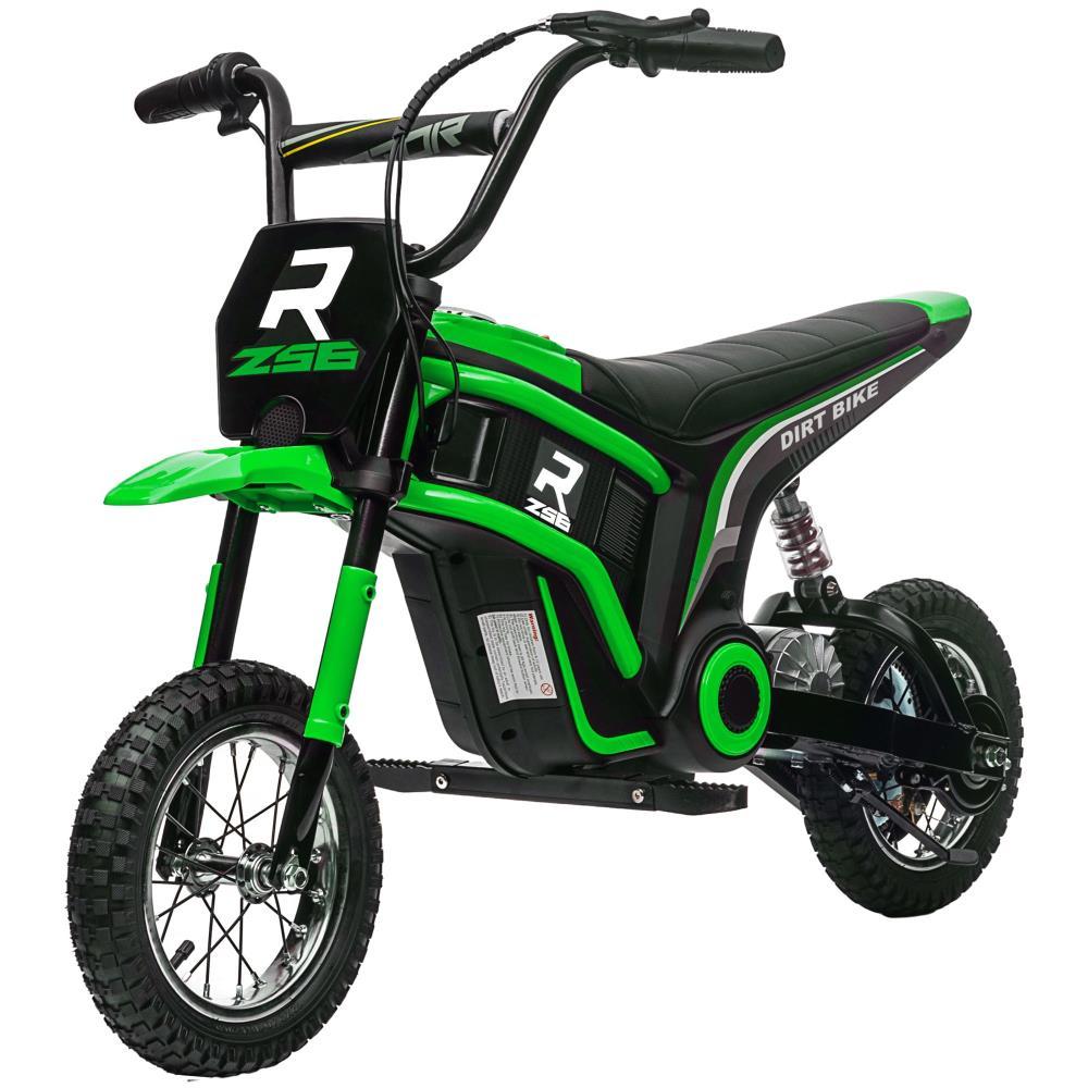 BreeBe Aosom Electric Dirt Bike with Twist Grip Throttle, 24V 350W Off-Road Electric Motorcycle, Up to 15 MPH with Brake, Music Horn, Rear Suspension for Ages 13+ Years, Green
