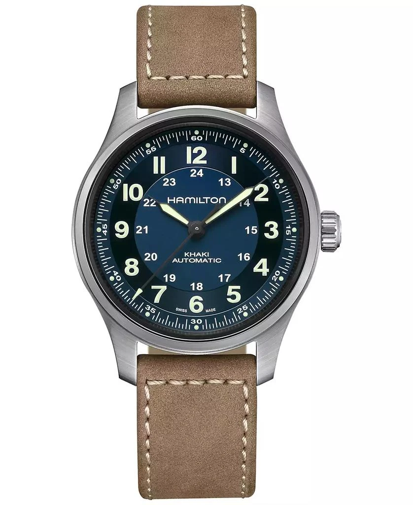 Hamilton Men's Swiss Automatic Khaki Field Brown Leather Strap Watch 42mm 1