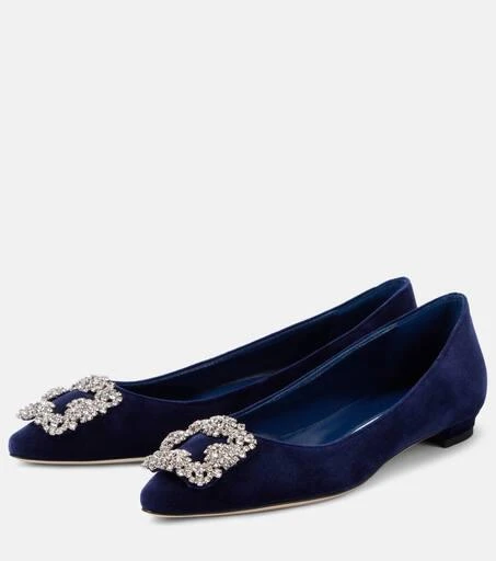 Manolo Blahnik Hangisi embellished velvet ballet flats 4