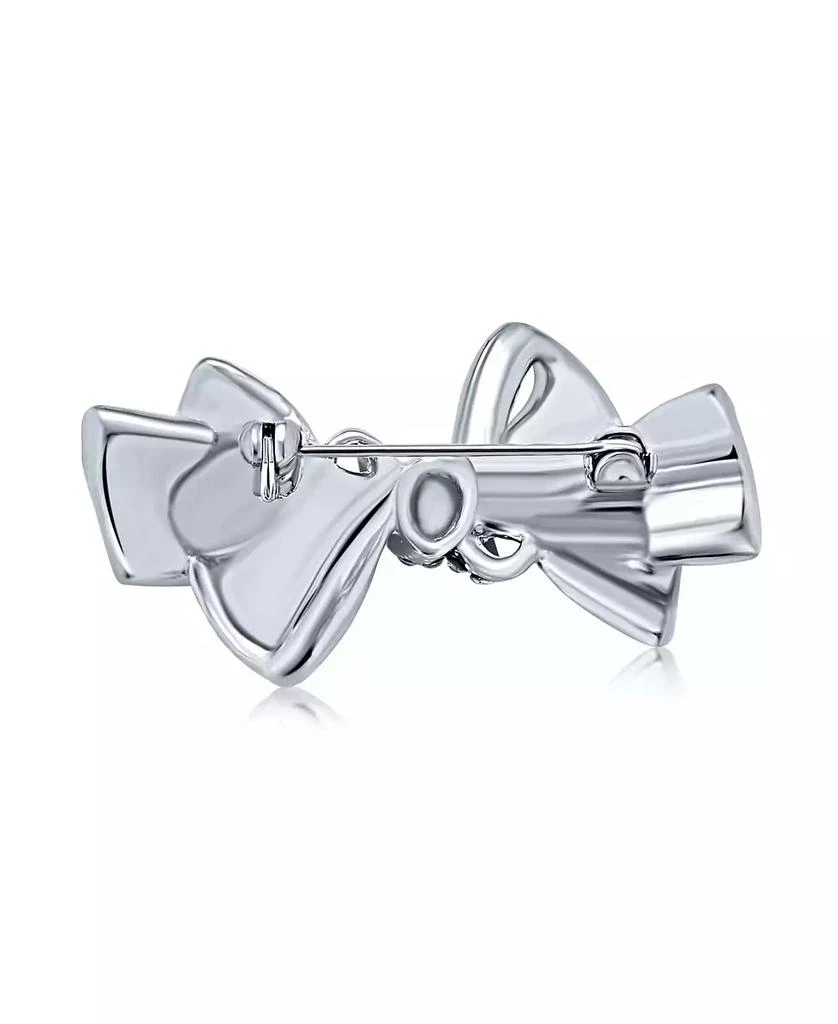 Bling Jewelry Dainty Crystal Brooch Pin with Silver Ribbon Bow Accent 3