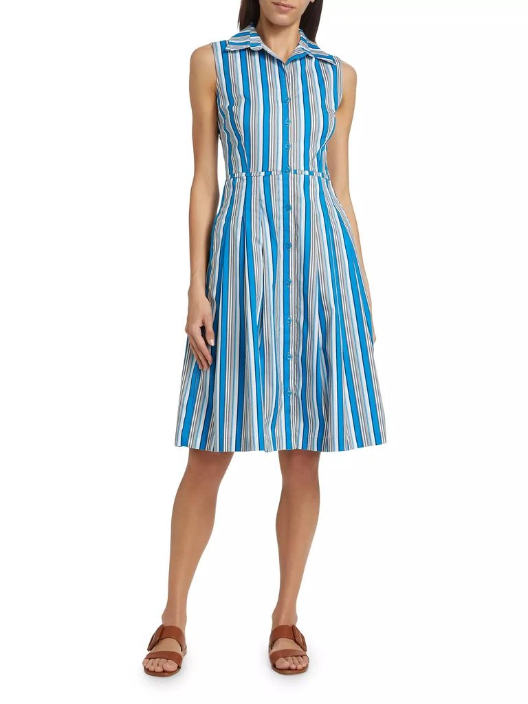 SAMANTHA SUNG Audrey Terry Stripe Stretch Cotton Shirtdress 8