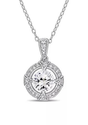 Belk 
Co. Lab Created 1.1 CT TGW Created White Sapphire and 1/10 CT TW Diamond Circular Halo Necklace in Sterling Silver