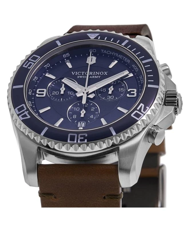 Swiss Army Victorinox Swiss Army Maverick Chronograph Quartz Blue Dial Brown Leather Strap Men's Watch 241865 2