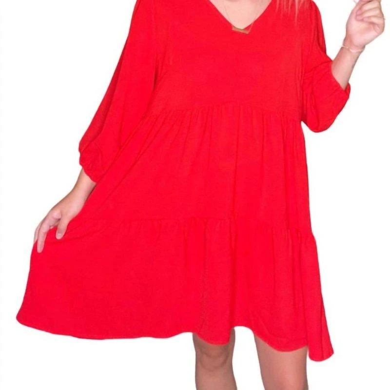 Umgee Classic Tiered Dress In Red 1