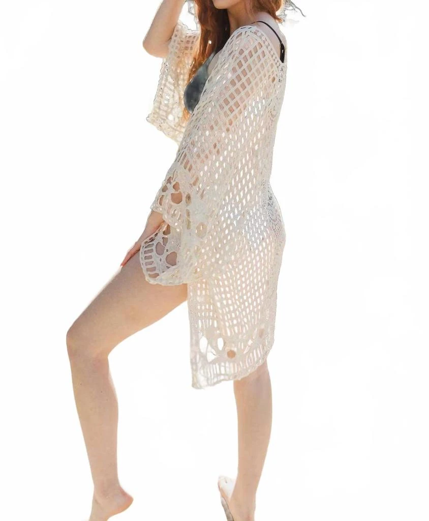 LETO Boho Crochet Kimono With Lace Details In Beige 2