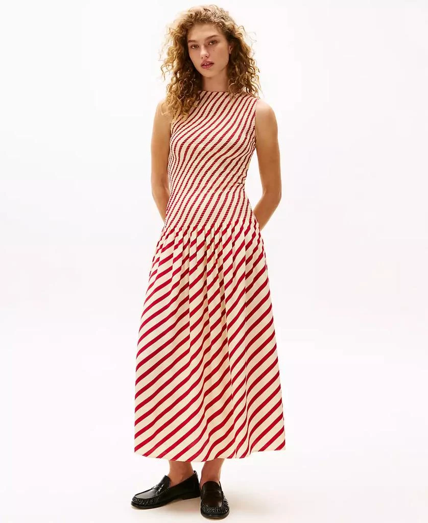 green emerald velvet dress Tommy Hilfiger Womens Striped Maxi Shirt Dress, Green main image 0