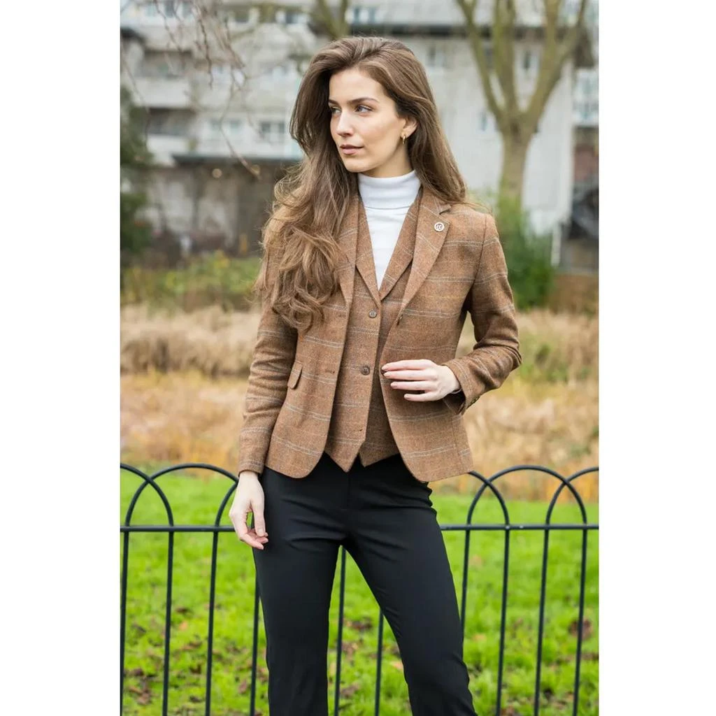Oliver Tweed (Infinity Leather) Women's Oak Brown 2 Piece Set Tweed Blazer Waistcoat in Herringbone Check 1