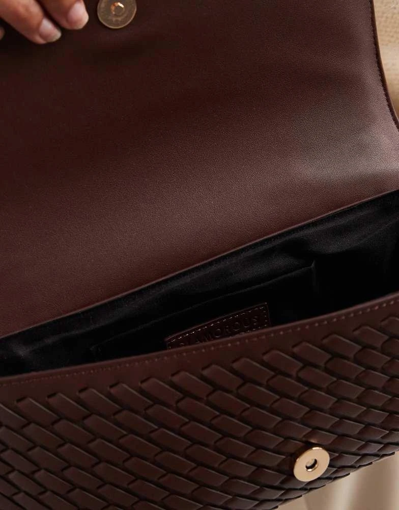Glamorous Glamorous woven clutch bag in dark brown 3