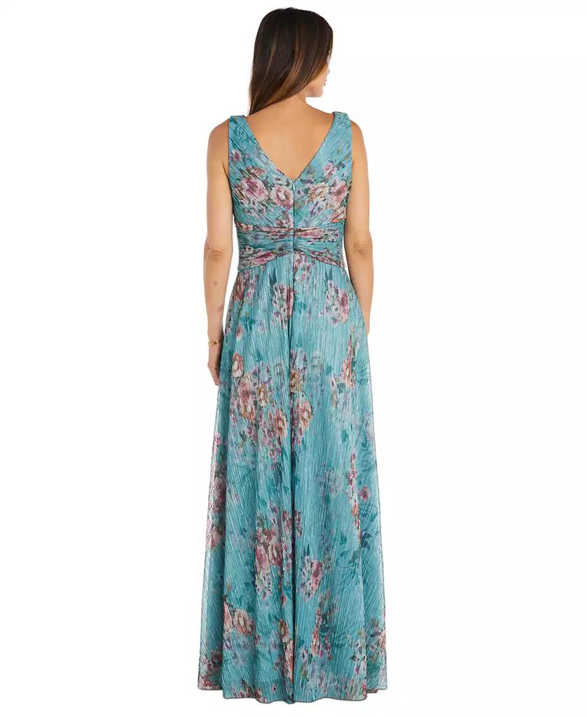 R & M Richards Women's Metallic Floral Print Sleeveless Gown