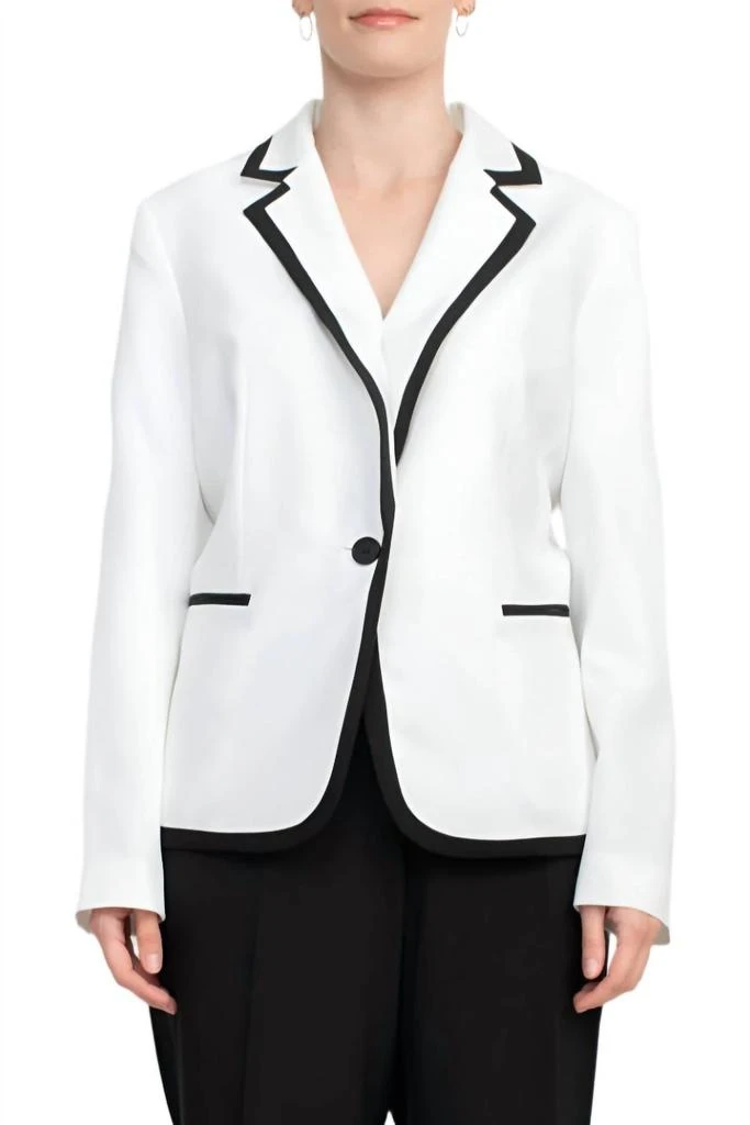 Le Suit Le Suit - Notched Collar Contrast Trim With Matching Pant Set 2