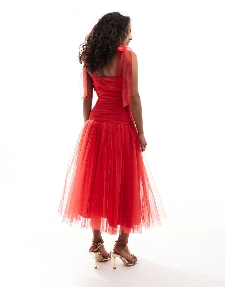 Lace & Beads Petite drop waist bow shoulder midaxi dress in red  On Sale  Now with Up to 60% Off | Discover Exclusive Deals & Savings at BeyondStyle   Authentic Lace