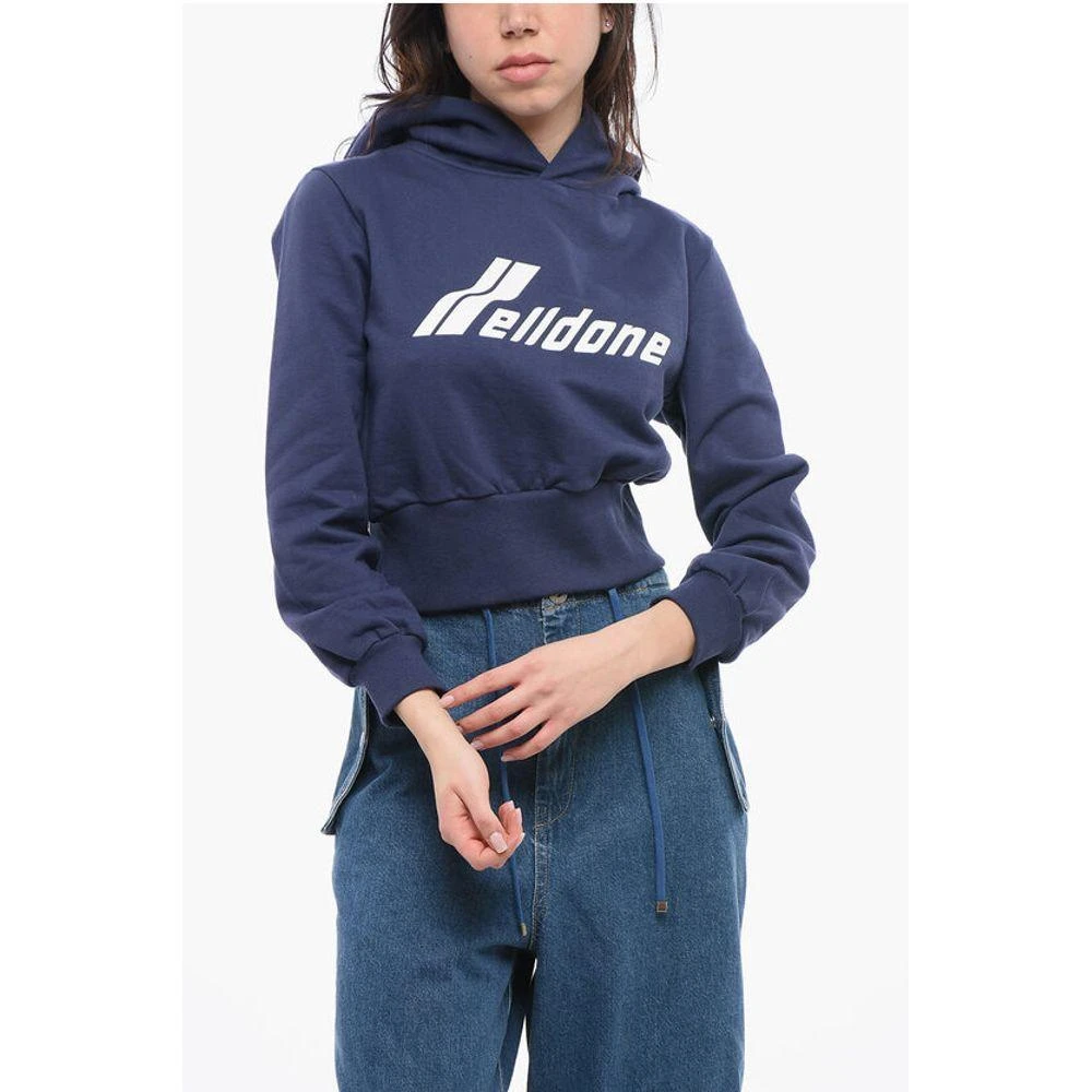 We11done Solid Color Cropped Hoodie with Printed Women's Logo 1