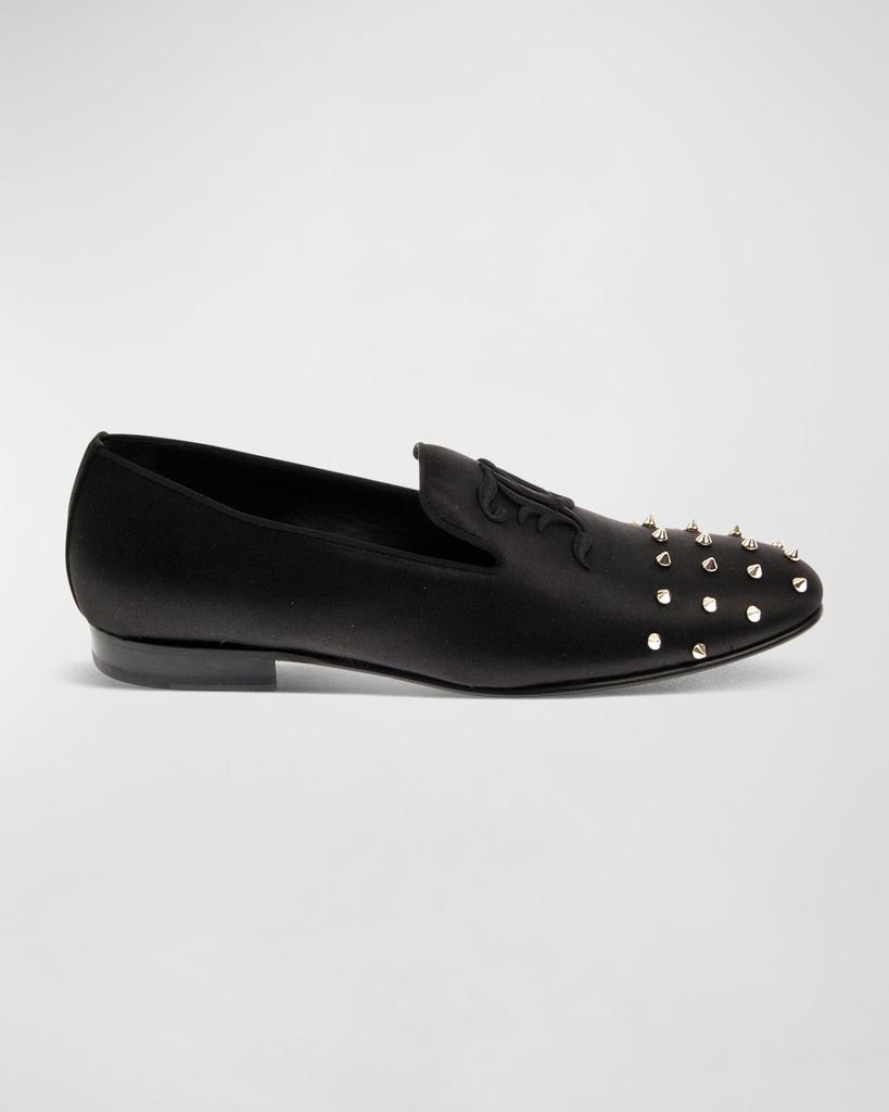 John Galliano Paris Men's Embroidered Monogram Studded Leather Loafers
