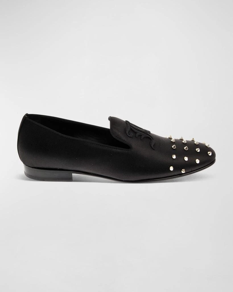John Galliano Paris Men's Embroidered Monogram Studded Leather Loafers 1