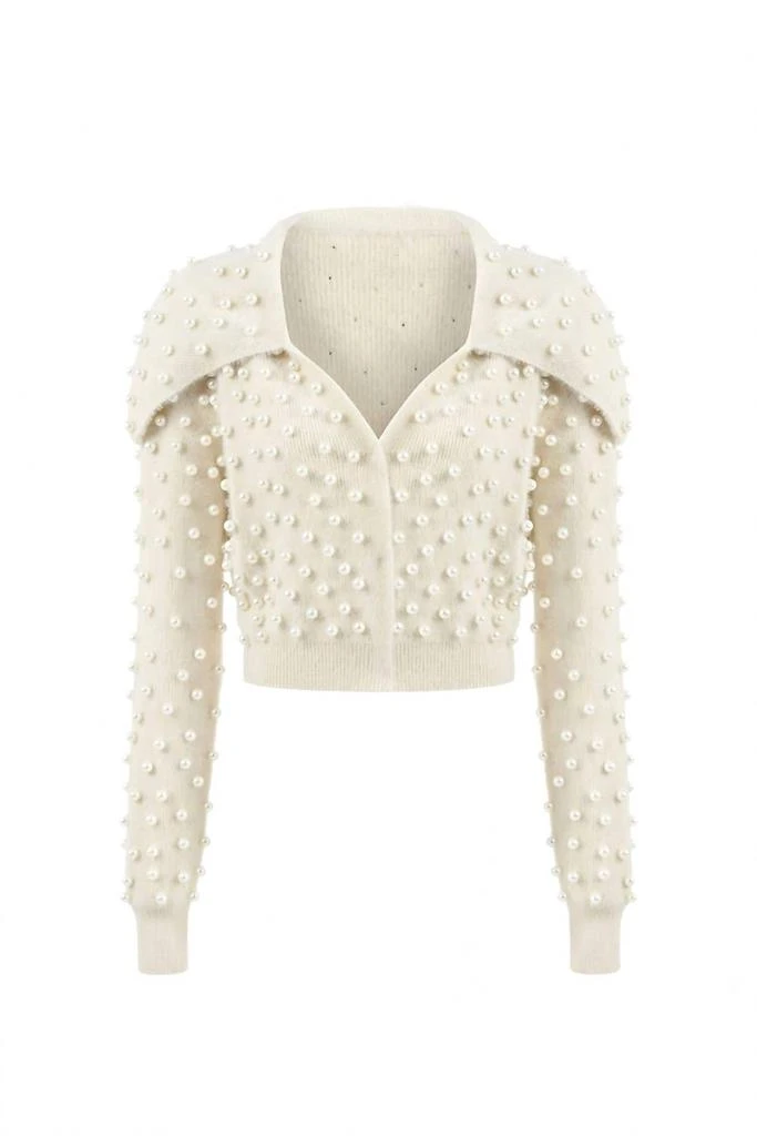 Nocturne Wide Neck Knit Polo Top In Cream 5