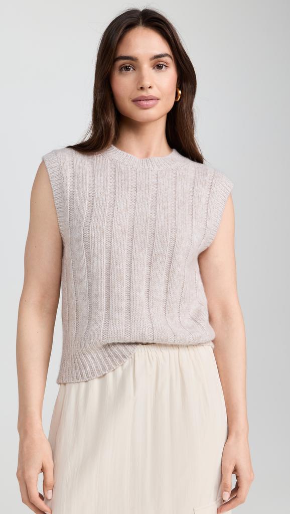 White + Warren Cashmere Marled Wide Rib Shell Sweater