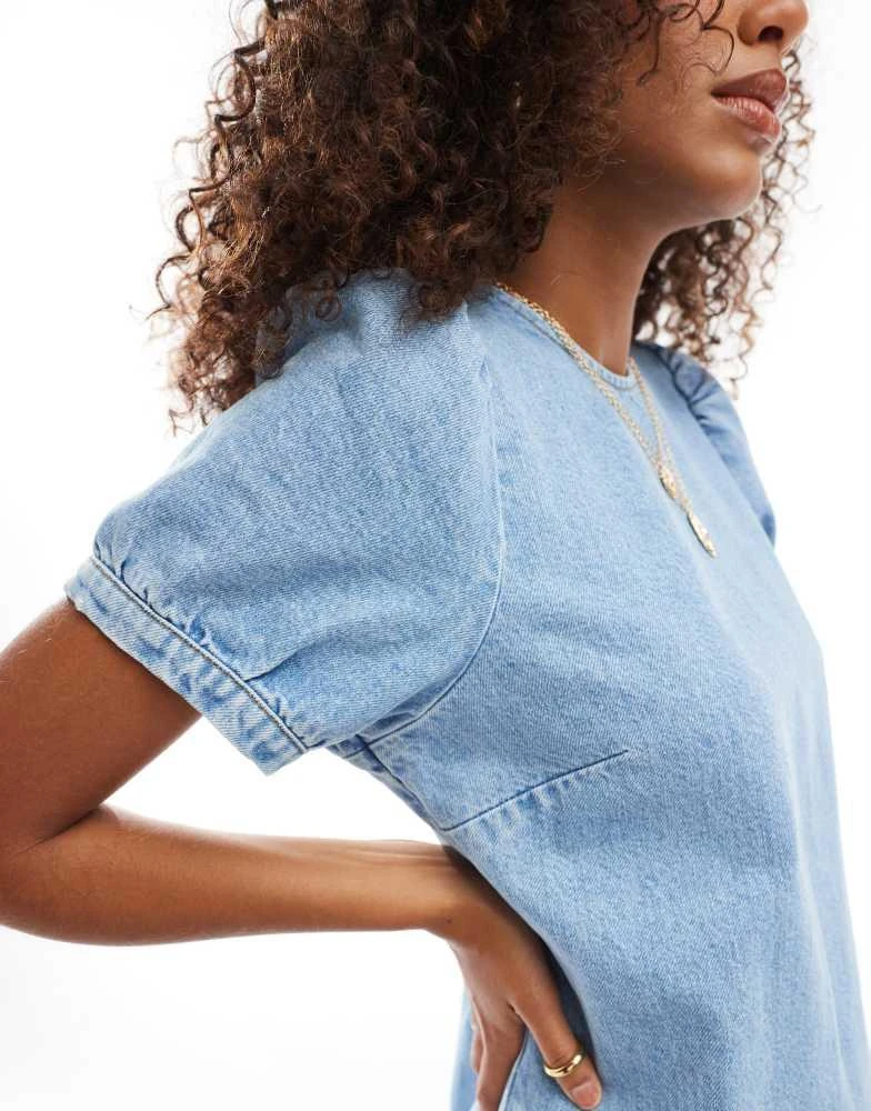 ASOS ASOSD DESIGN denim puff sleeve midi dress in mid blue 2