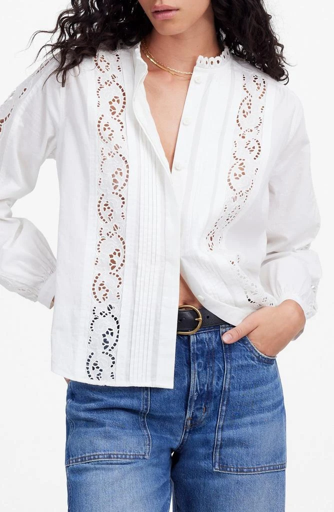 Madewell Lace Inset Pintuck Button-Up Shirt