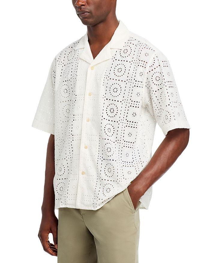 Scotch & Soda Cotton Eyelet Embroidered Regular Fit Button Down Camp Shirt