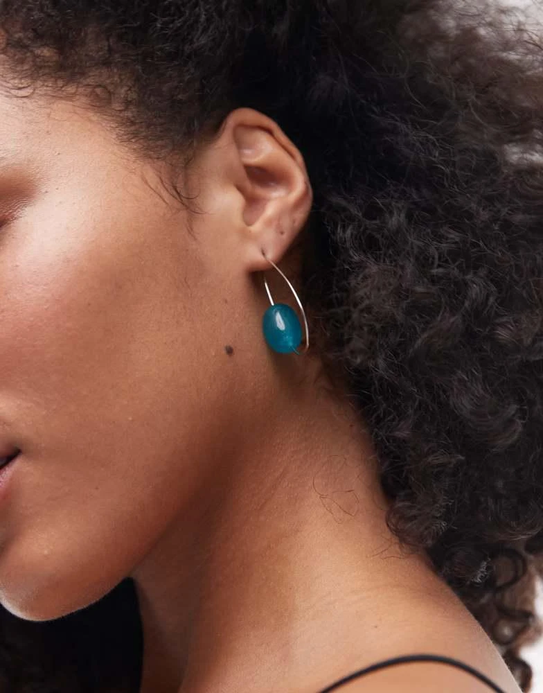 Topshop Topshop Priya teardrop hoop with semi precious stone in blue 3