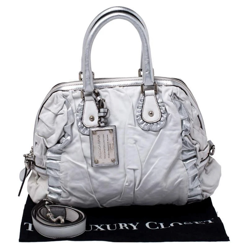 Dolce & Gabbana Dolce & Gabbana Silver Leather Miss Rouche Distressed Satchel 9