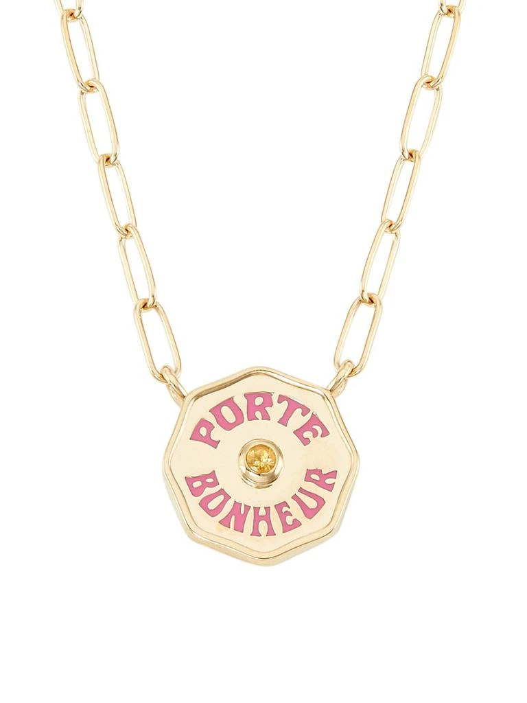 Marlo Laz Je Porte Bonheur 14K Yellow Gold, Citrine & Hot Pink Enamel Paper Clip Chain Necklace 1