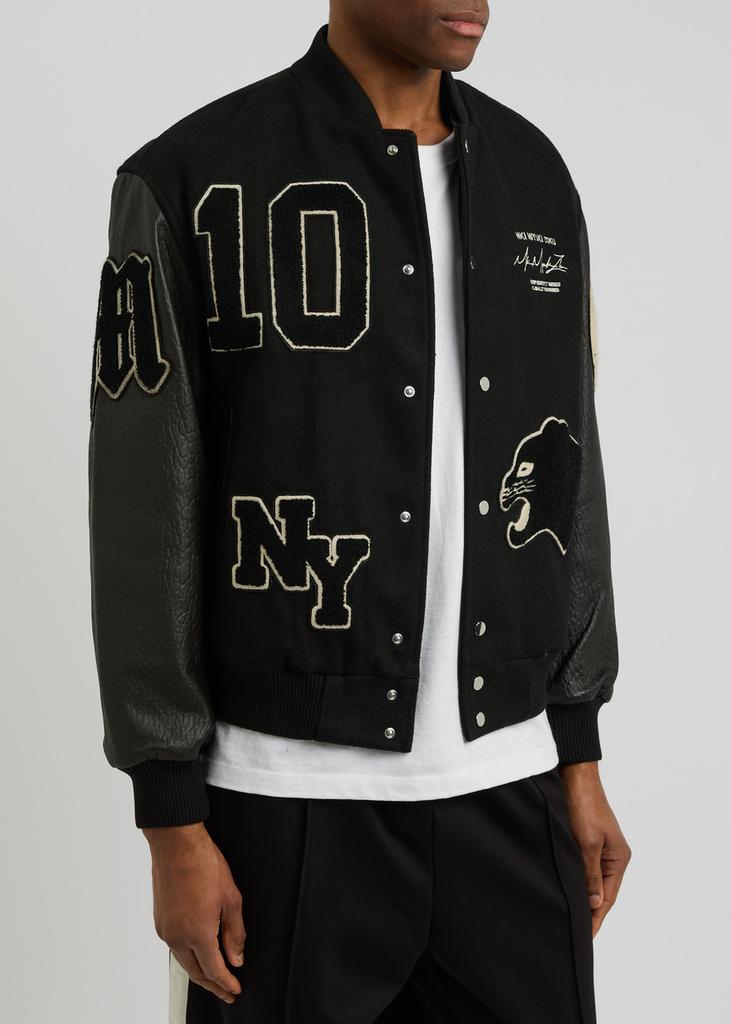 MKI Miyuki Zoku Appliquéd wool-blend and leather varsity jacket