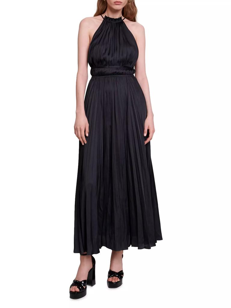 Maje Pleated Satin Maxi Dress