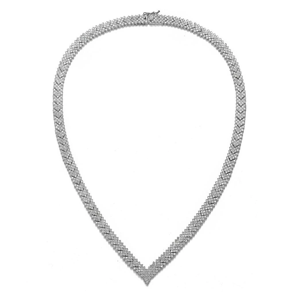 Genevive GENEVIVE Sterling Silver Cubic Zirconia Cluster Arrow Head Style Necklace