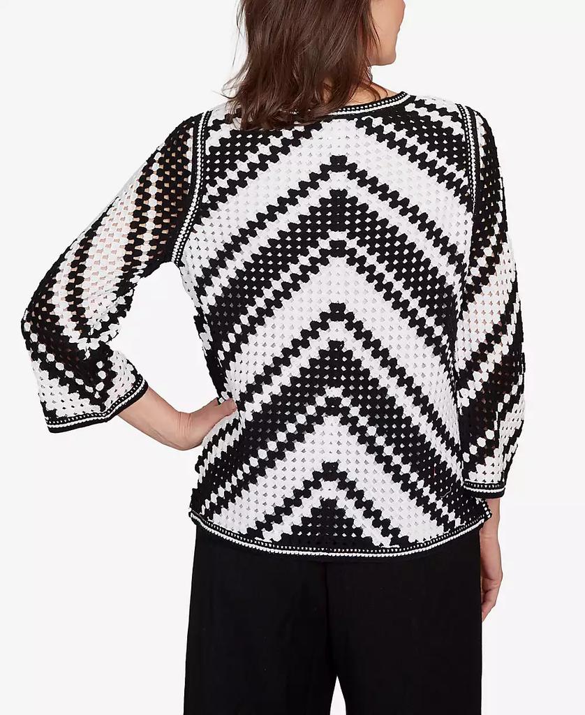 Alfred Dunner Women's Santa Barbara Chevron Crochet Bell Sleeve Top