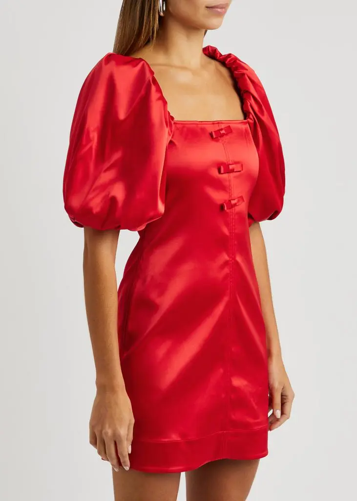 Ganni Bow-embellished satin mini dress  2