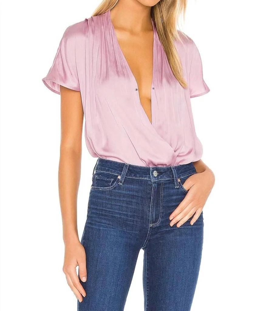 Paige Dijon Surplice Short Sleeves Bodysuit In Pink 1