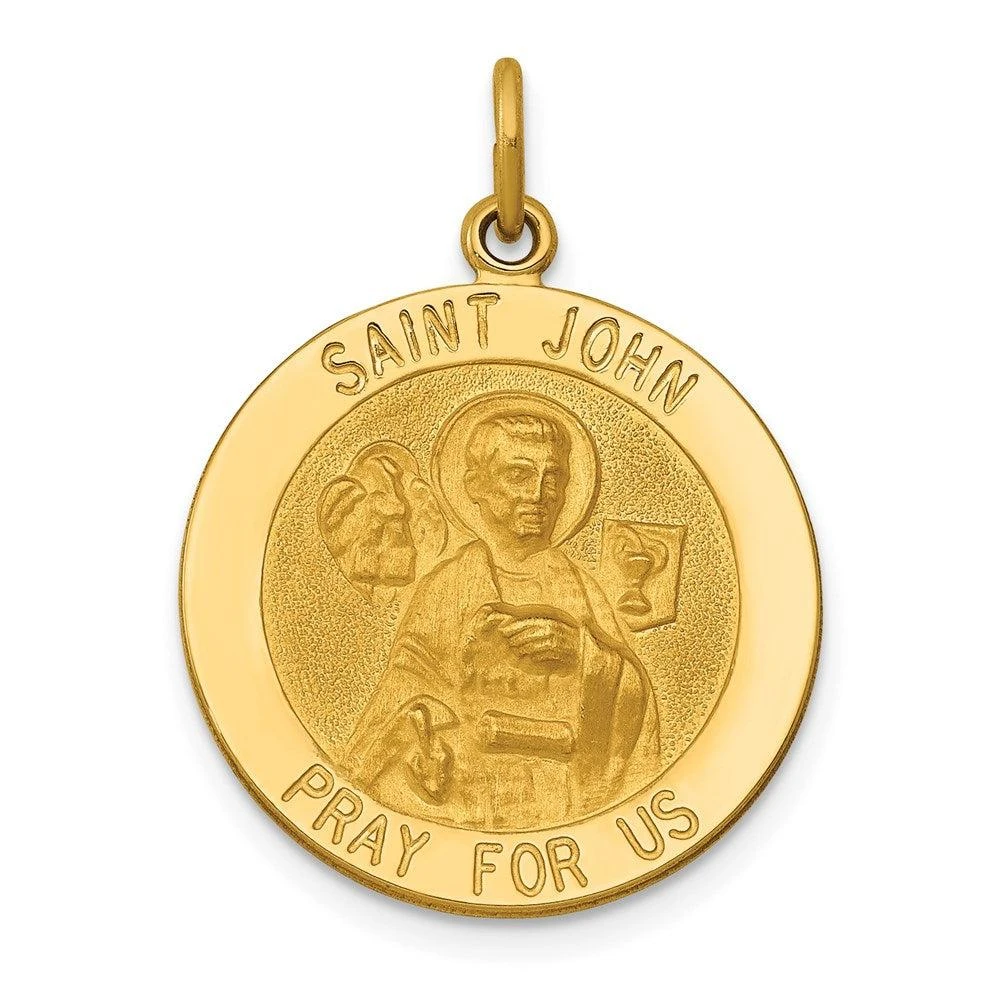 Diamond2Deal 14k Yellow Gold and Satin Solid Saint John Medal Round Pendant