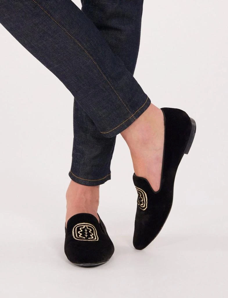 INES DE LA FRESSANGE Black velvet embroidered loafers 4