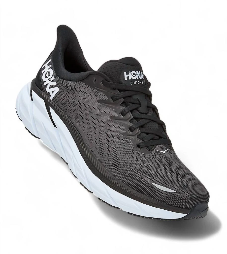 Hoka One One Men's Clifton 8 Running Shoes In Black/white 1