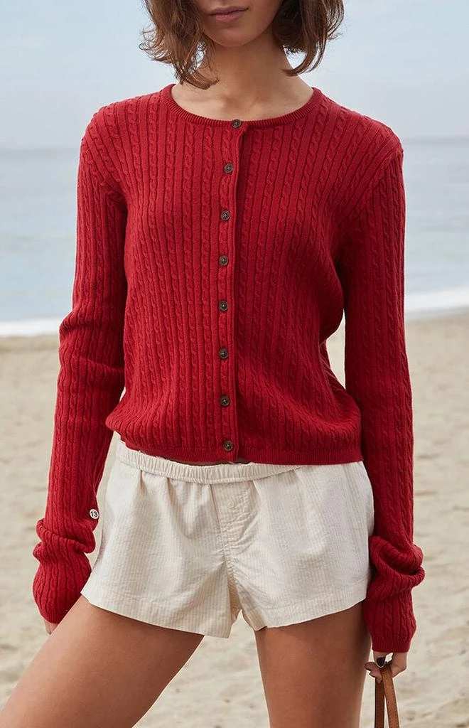 John Galt Red Zoe Cable Knit Cardigan 1
