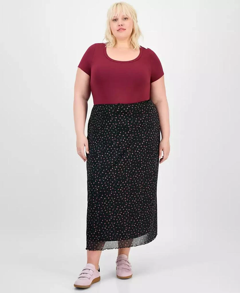 Hippie Rose Trendy Plus Size Pull-On Mesh Midi Skirt 1