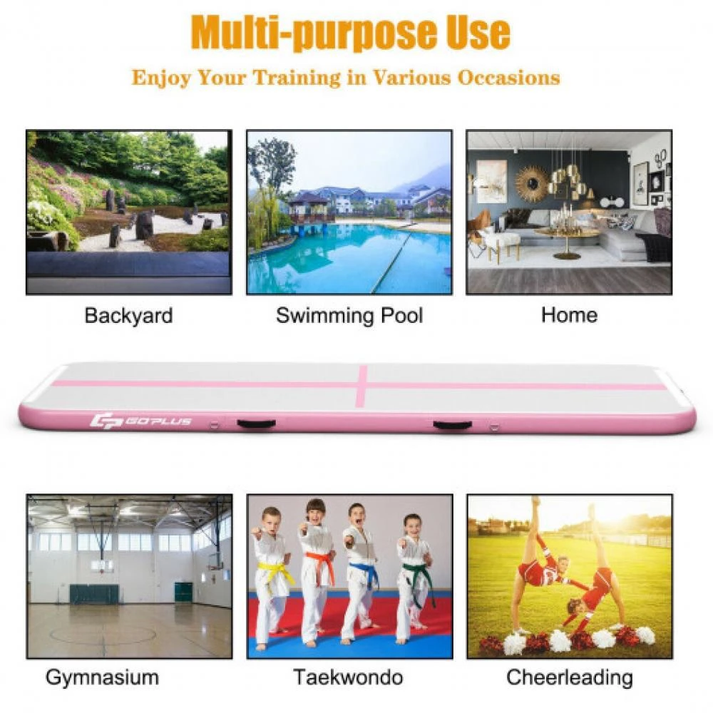 Hivvago 10 Feet Inflatable Gymnastics Tumbling Mat with Pump -Pink 2