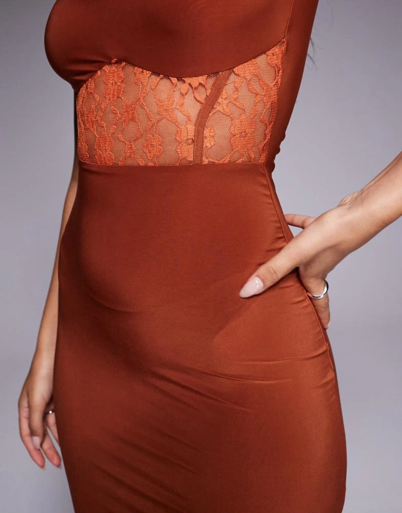 ASOS Design lace insert maxi dress in rust-pink