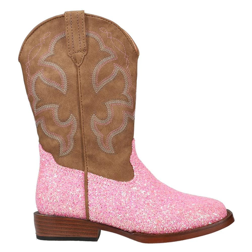 Roper Glitter Square Toe Pull On Cowboy Boots (Little Kid)