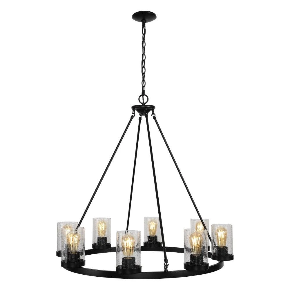 JONATHAN Y Pablo Ring 33.5" 8-Light Iron/Seeded Glass Bohemian Cottae LED Chandelier 2